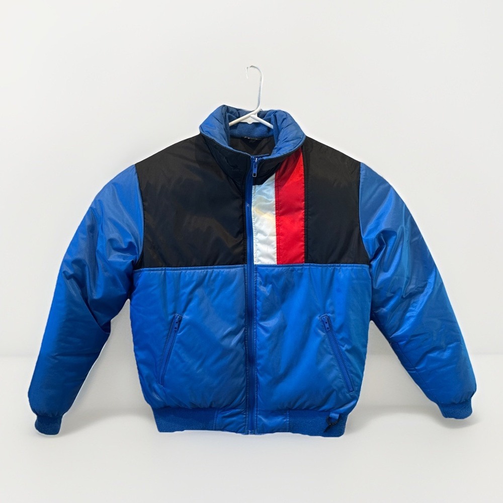 Vintage 90s St. John's Bay Color Block Puffer Ski Jacket Red White Blue Mens Lg